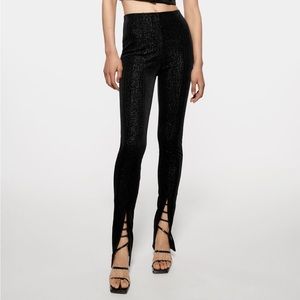 Velvet Leggings with Metallic thread and slit at ankle